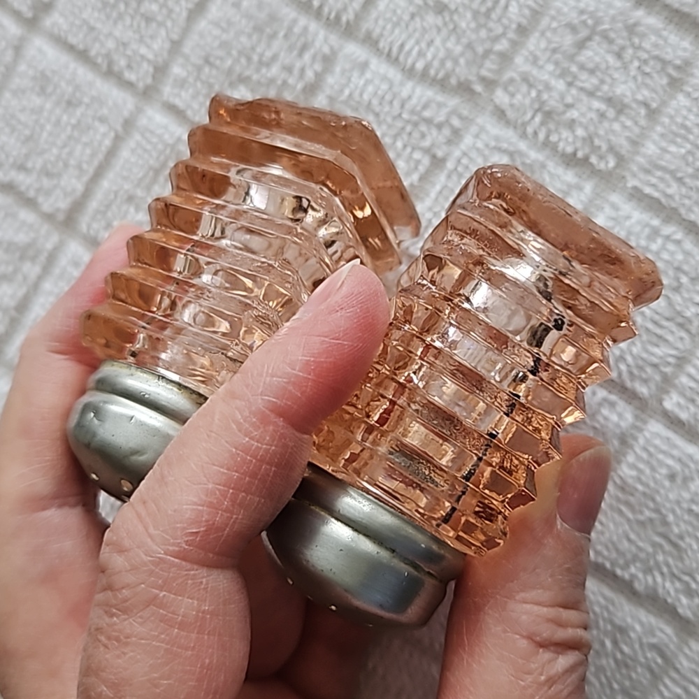 Anchor-Hocking Pink Manhattan Salt and Pepper Shakers